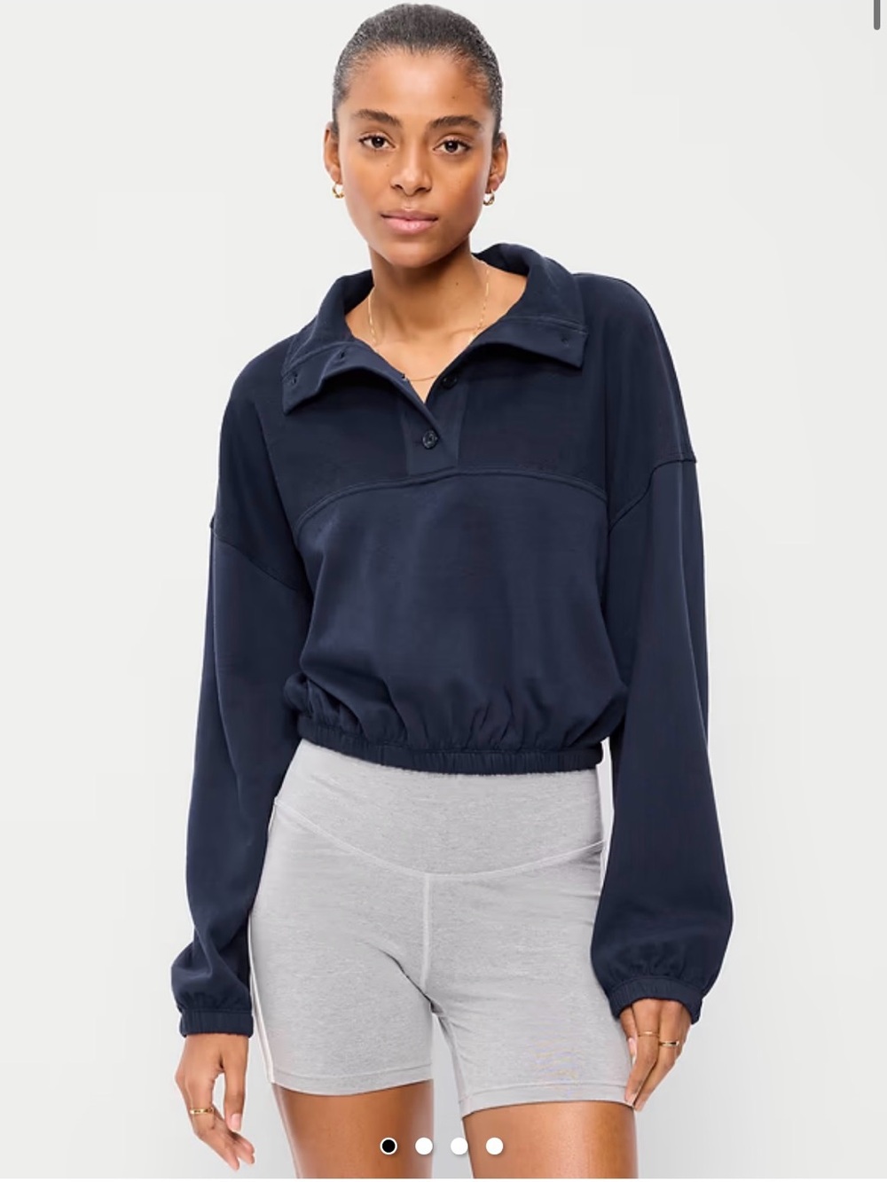 New! Old Navy Navy Collared Cropped Pullover Sweatshirt